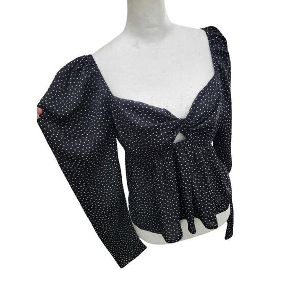 Abercrombie & Fitch Women's Polka Dot Top Cut Out Smocked Puff Sleeve Crop Small - Picture 9 of 9